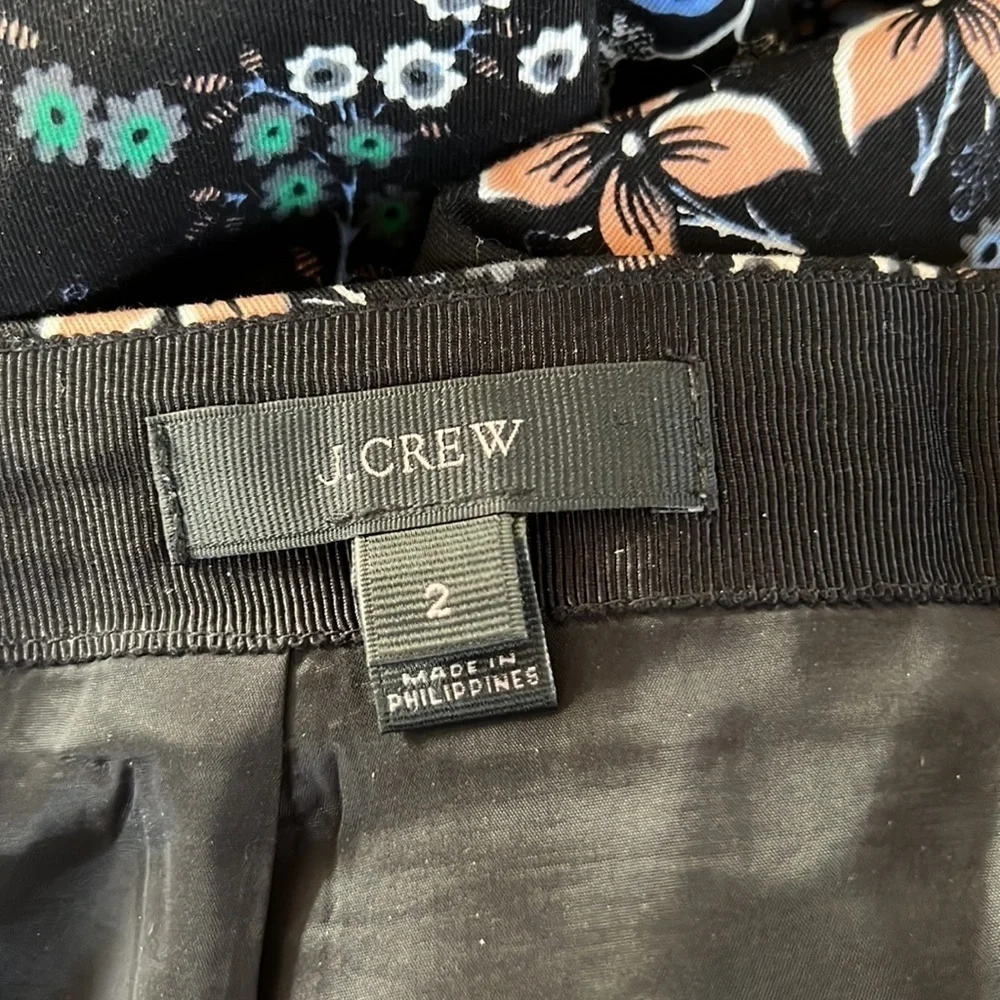 J Crew black mirrored floral midi skirt